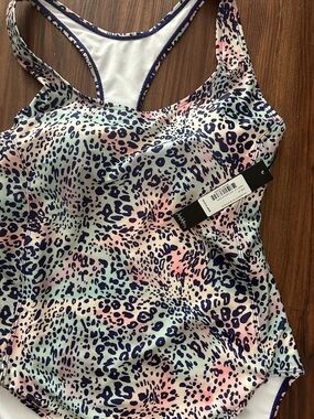 Nicole Miller Multicolor Leopard Print One-Piece Swimsuit - Navy, Pink, Mint